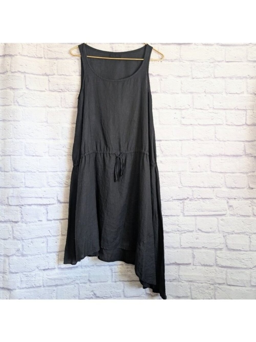 CP Shades Linen Asymmetrical Dress XS Black Sleeveless Langenlook Bohemian
